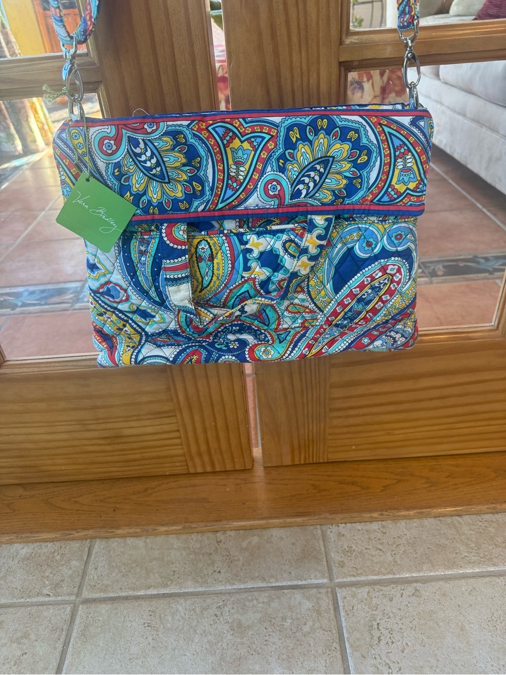 Vera Bradley Paisley Quilted Crossbody in Blue, Red, Yellow